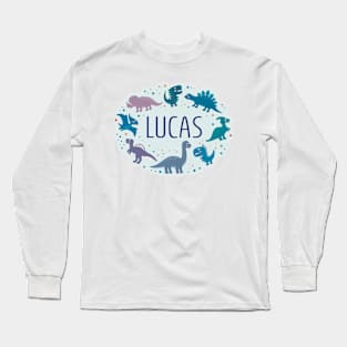 Lucas name surrounded by dinosaurs Long Sleeve T-Shirt